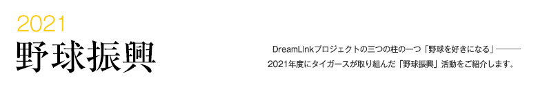 2021 野球振興 -DreamLinkプロジェクトの三つの柱の一つ「野球を好きになる」―――2021年度にタイガースが取り組んだ「野球振興」活動をご紹介します。-